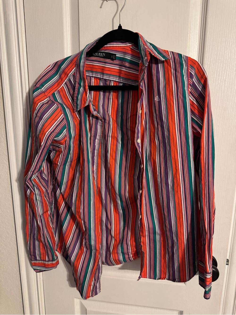 Ralph Lauren Orange, Purple, Teal & White Striped Button-Down Shirt